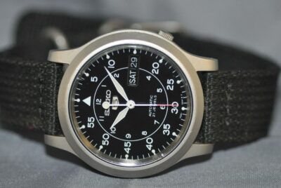 Seiko 5 Series Military Automatic Black Dial Black Canvas Watch SNK809 analog watches for men