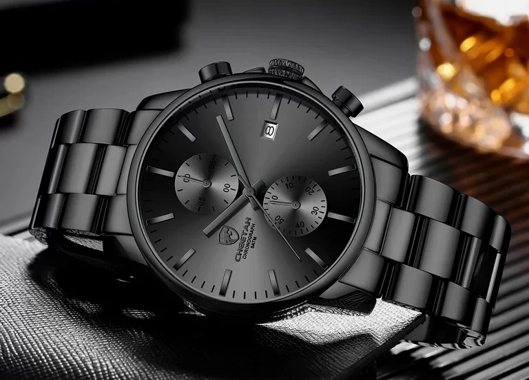 CHEETAH Mens Watches with Black Stainless Steel and Metal Strap Casual Waterproof Chronograph Quartz Watch, Auto Date in Grey Hands